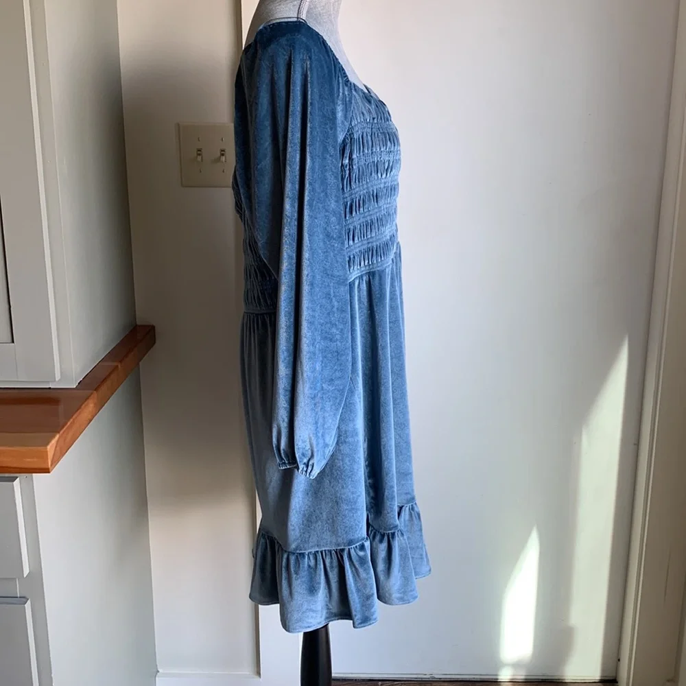 LC Lauren Conrad Blue Smocked Velvet Dress - Picture 4 of 5